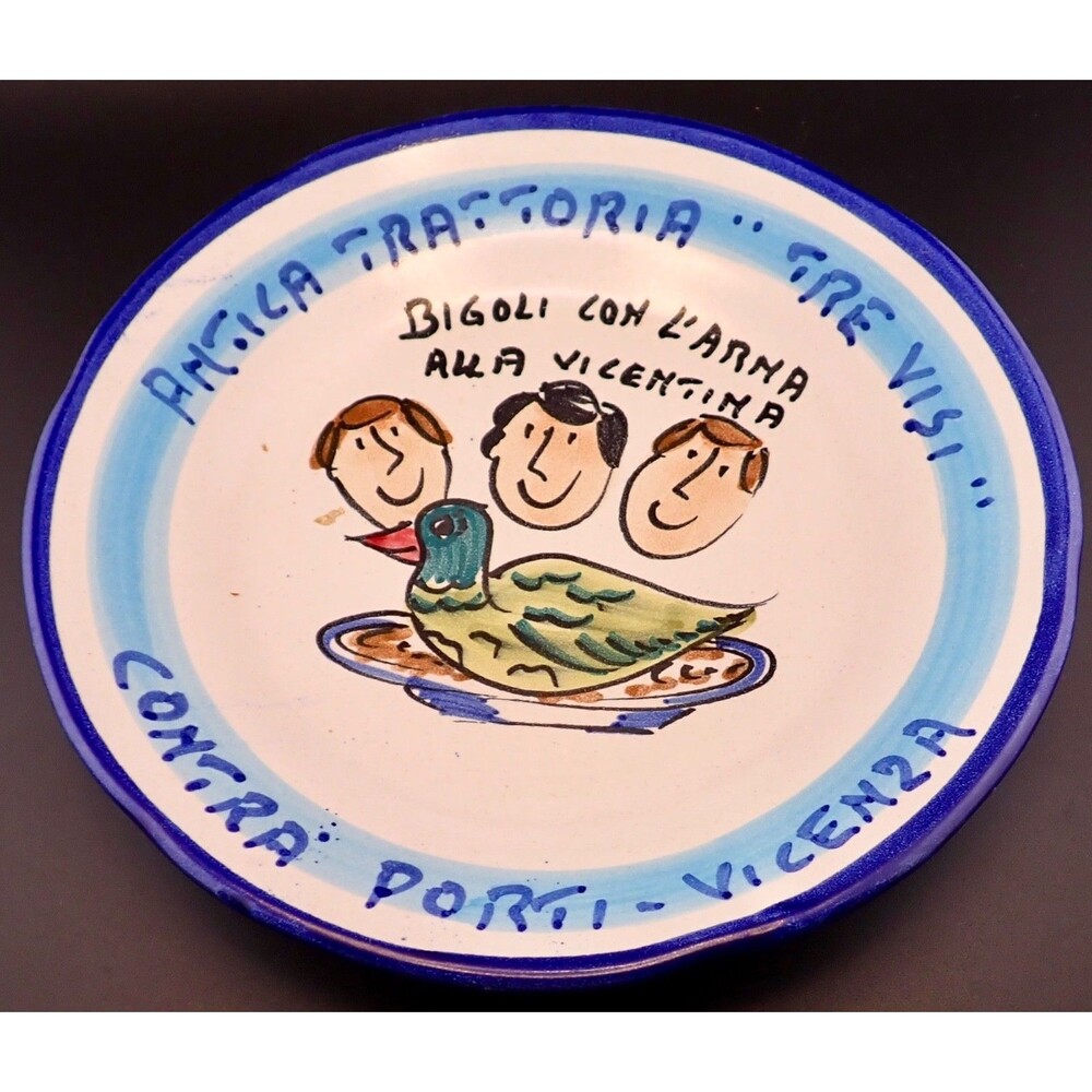 Vietri Italy Ceramic Duck Plate 9" Blue White Antica Trattoria Vicenza VTG 1992